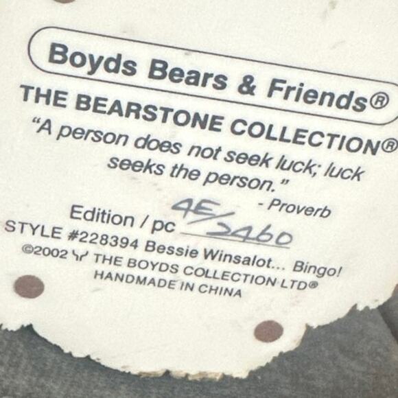 Boyd’s Bears & Friends, the Bearstone collection: Bessie Winsalot…Bingo! 2002 - Picture 6 of 10